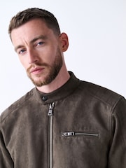Mushroom Brown Faux Suede Borg Lined Zip Jacket - Image 4 of 11