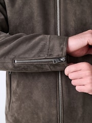 Mushroom Brown Faux Suede Borg Lined Zip Jacket - Image 5 of 11