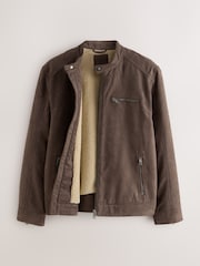 Mushroom Brown Faux Suede Borg Lined Zip Jacket - Image 7 of 11