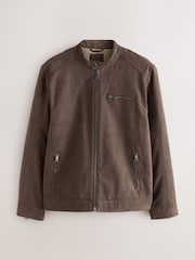 Mushroom Brown Faux Suede Borg Lined Zip Jacket - Image 8 of 11