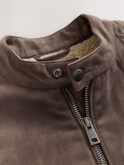 Mushroom Brown Faux Suede Borg Lined Zip Jacket - Image 9 of 11