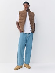 Tan Brown Faux Suede Quilted Gilet - Image 2 of 8