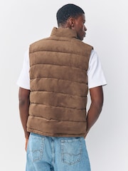 Tan Brown Faux Suede Quilted Gilet - Image 3 of 8