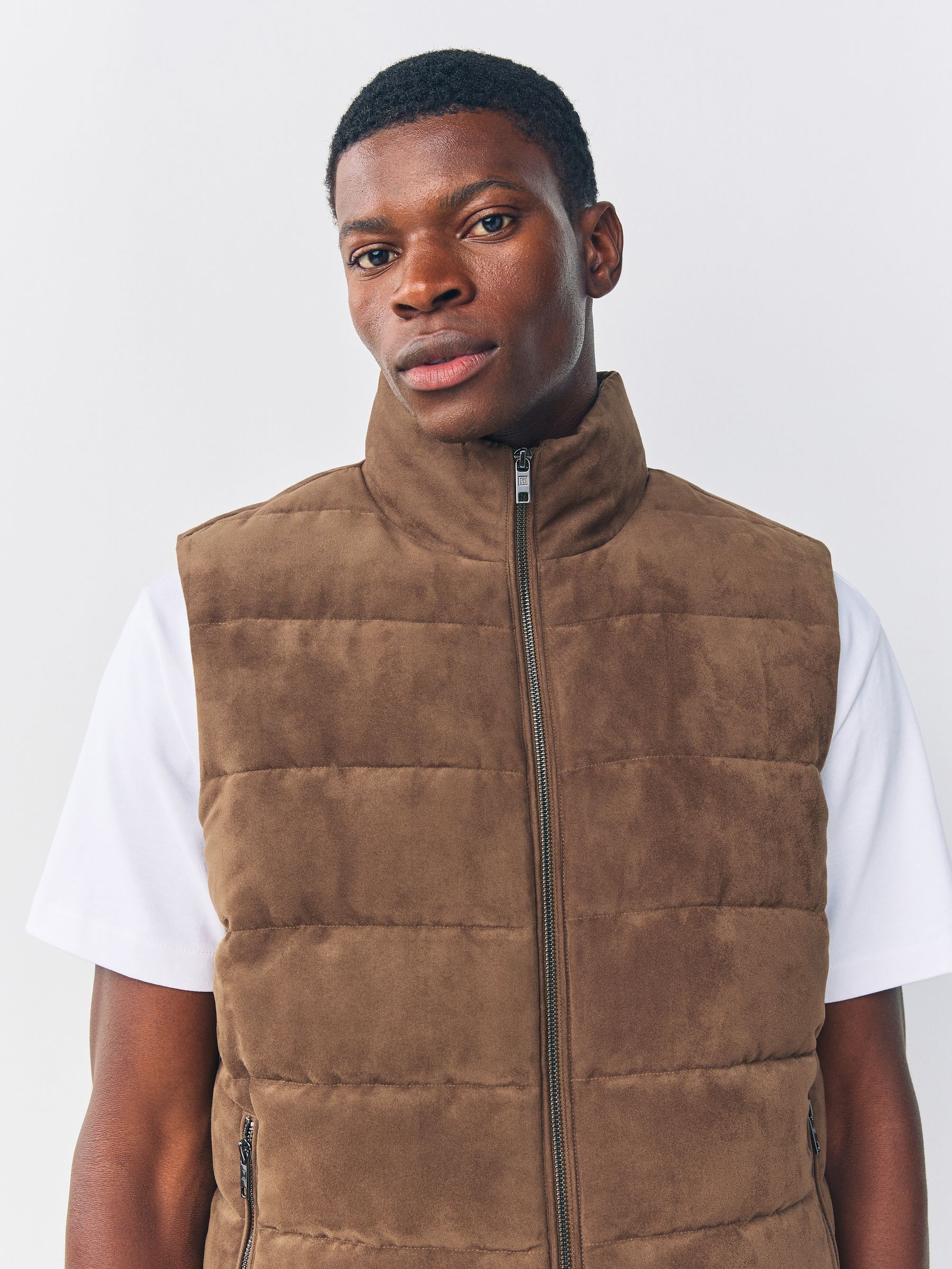 Buy Tan Brown Faux Suede Quilted Gilet from Next USA