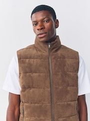 Tan Brown Faux Suede Quilted Gilet - Image 4 of 8