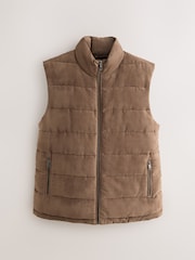 Tan Brown Faux Suede Quilted Gilet - Image 6 of 8