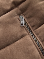 Tan Brown Faux Suede Quilted Gilet - Image 8 of 8