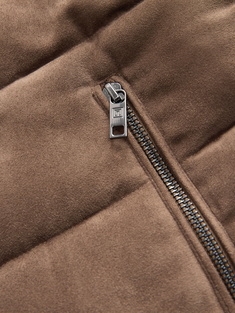 Tan Brown Faux Suede Quilted Gilet - Image 8 of 8