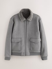 Charcoal Grey Faux Suede Borg Lined Jacket - Image 1 of 6