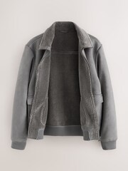Charcoal Grey Faux Suede Borg Lined Jacket - Image 2 of 6
