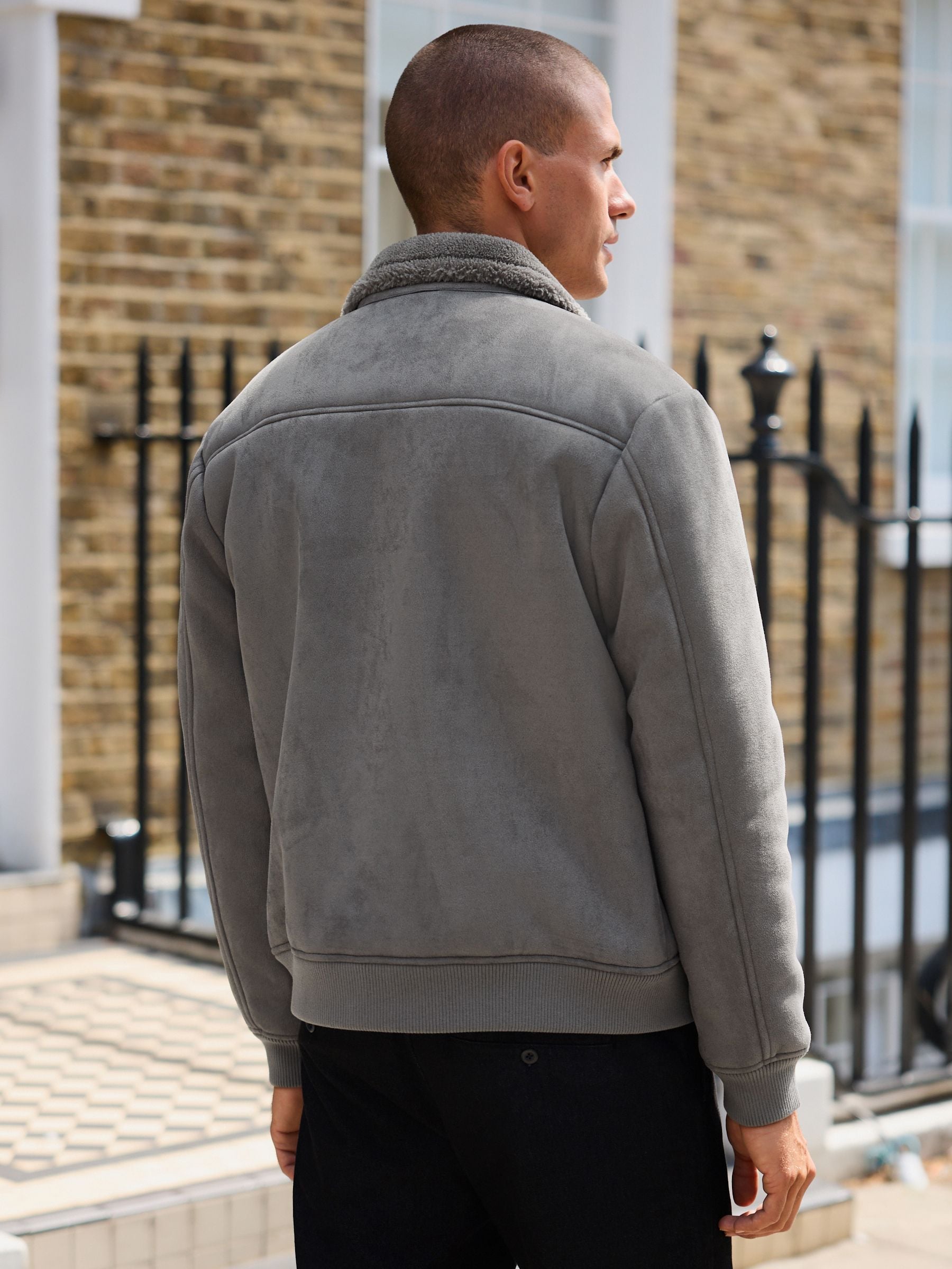 Buy Charcoal Grey Faux Suede Borg Lined Jacket from Next USA