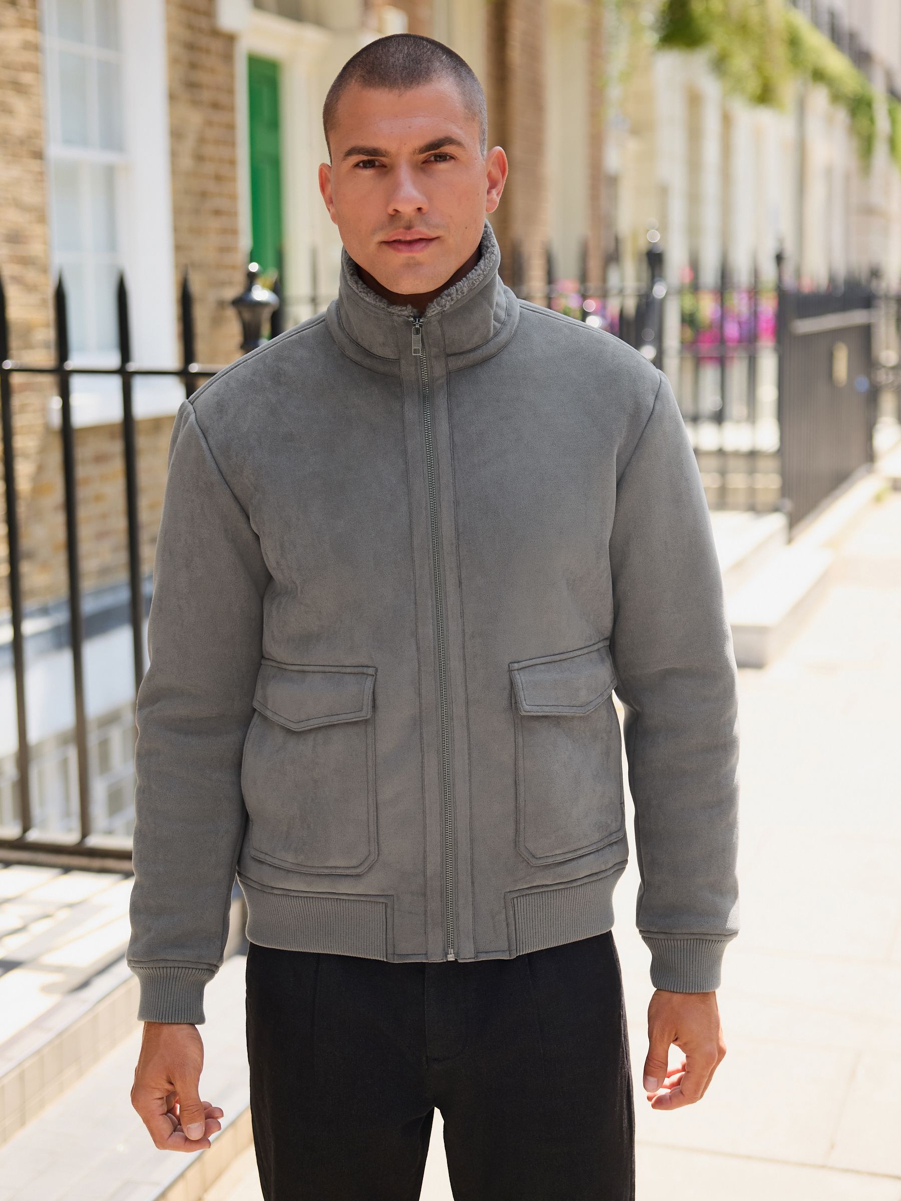 Buy Charcoal Grey Faux Suede Borg Lined Jacket from Next USA