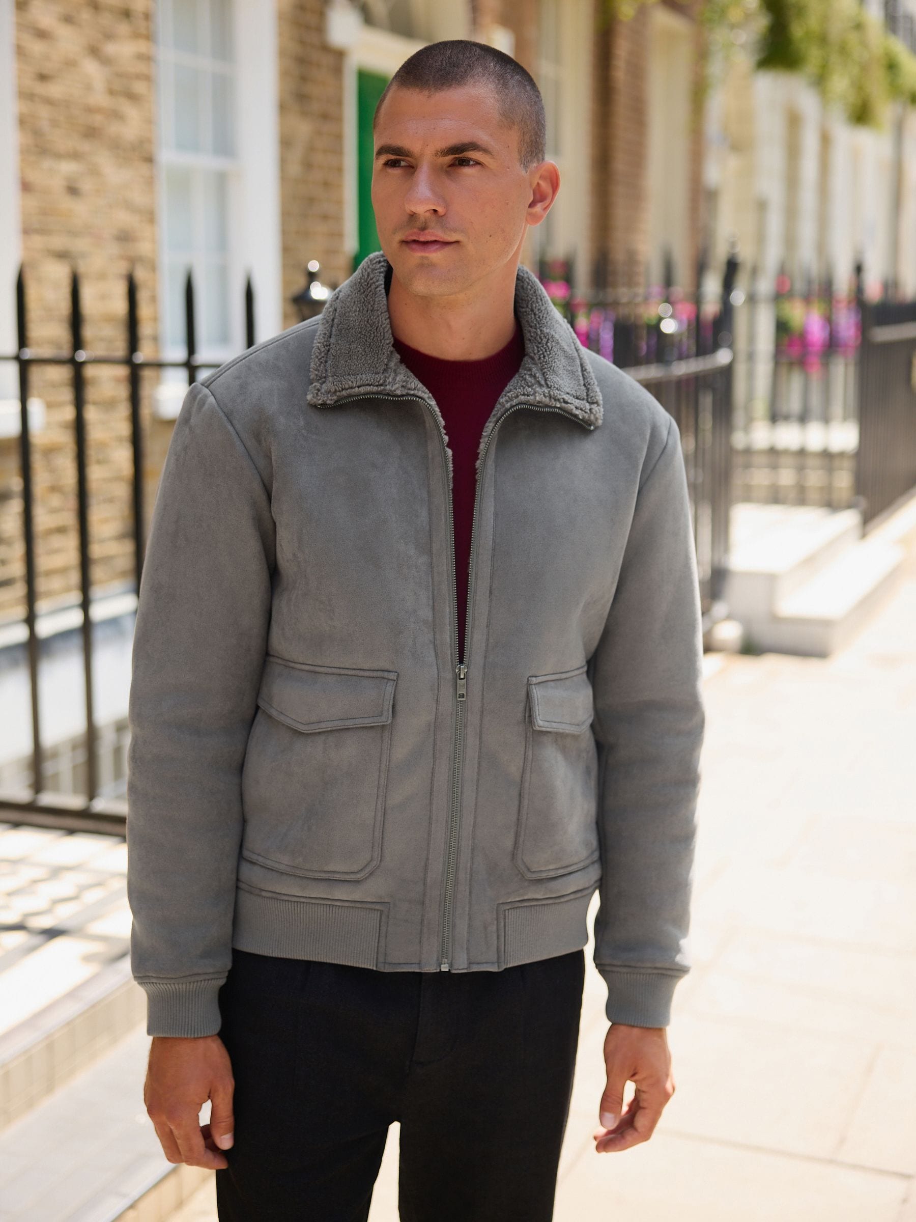 Buy Charcoal Grey Faux Suede Borg Lined Jacket from Next USA