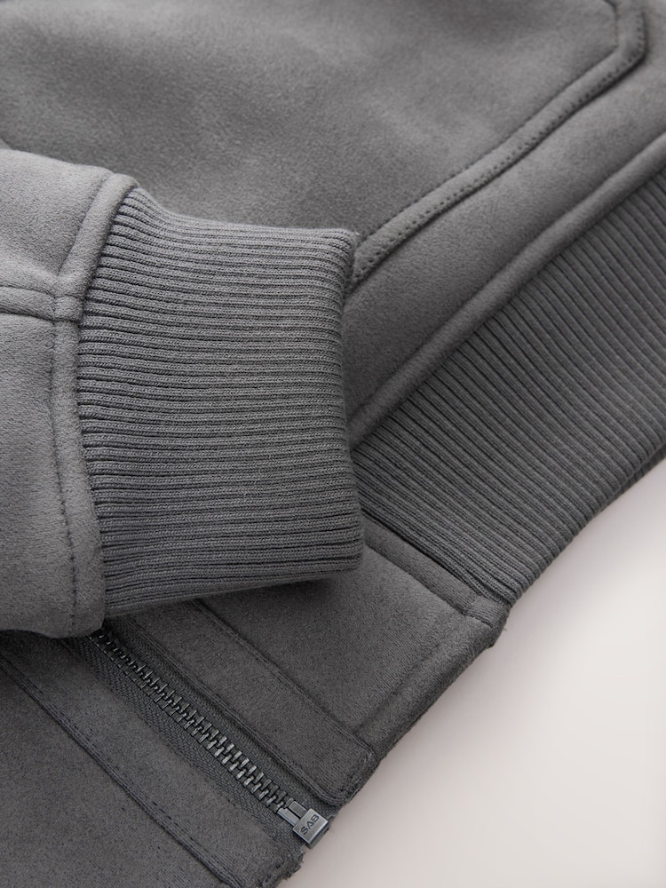 Charcoal Grey Faux Suede Borg Lined Jacket - Image 6 of 6