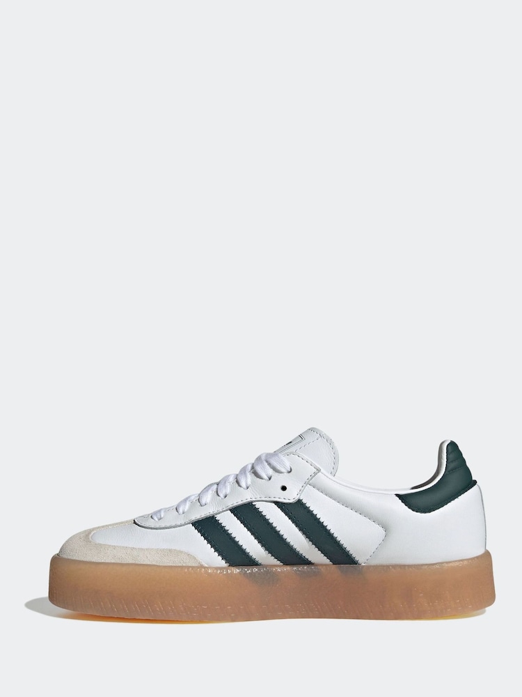 adidas Originals White/Green Sambae W Trainers - Image 2 of 9