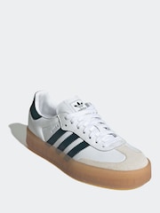 adidas Originals White/Green Sambae W Trainers - Image 3 of 9