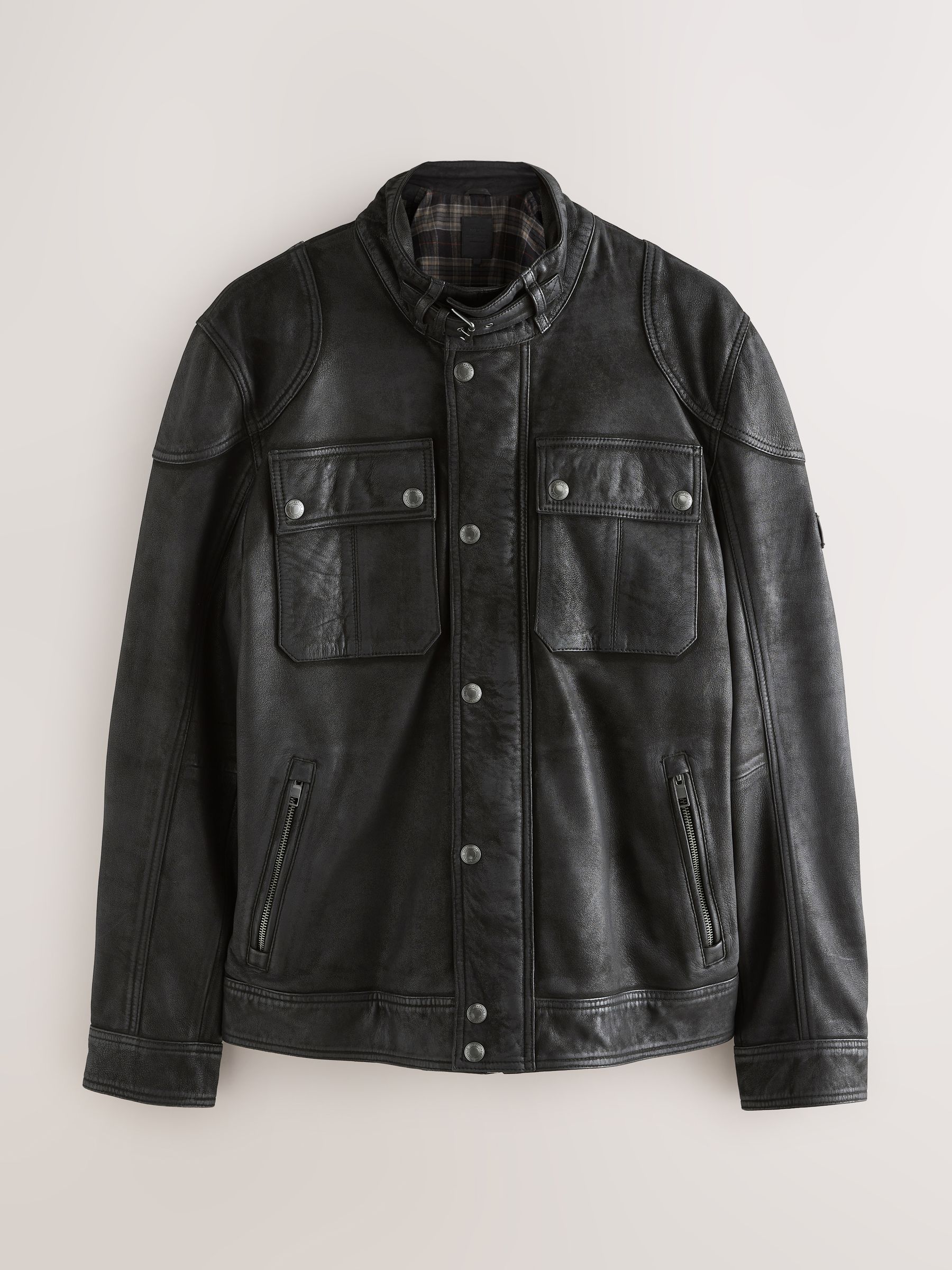 Buy Black Nubuck Signature Four Pocket Leather Biker Jacket from
