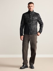 Black Nubuck Four Pocket Leather Biker Jacket - Image 2 of 14