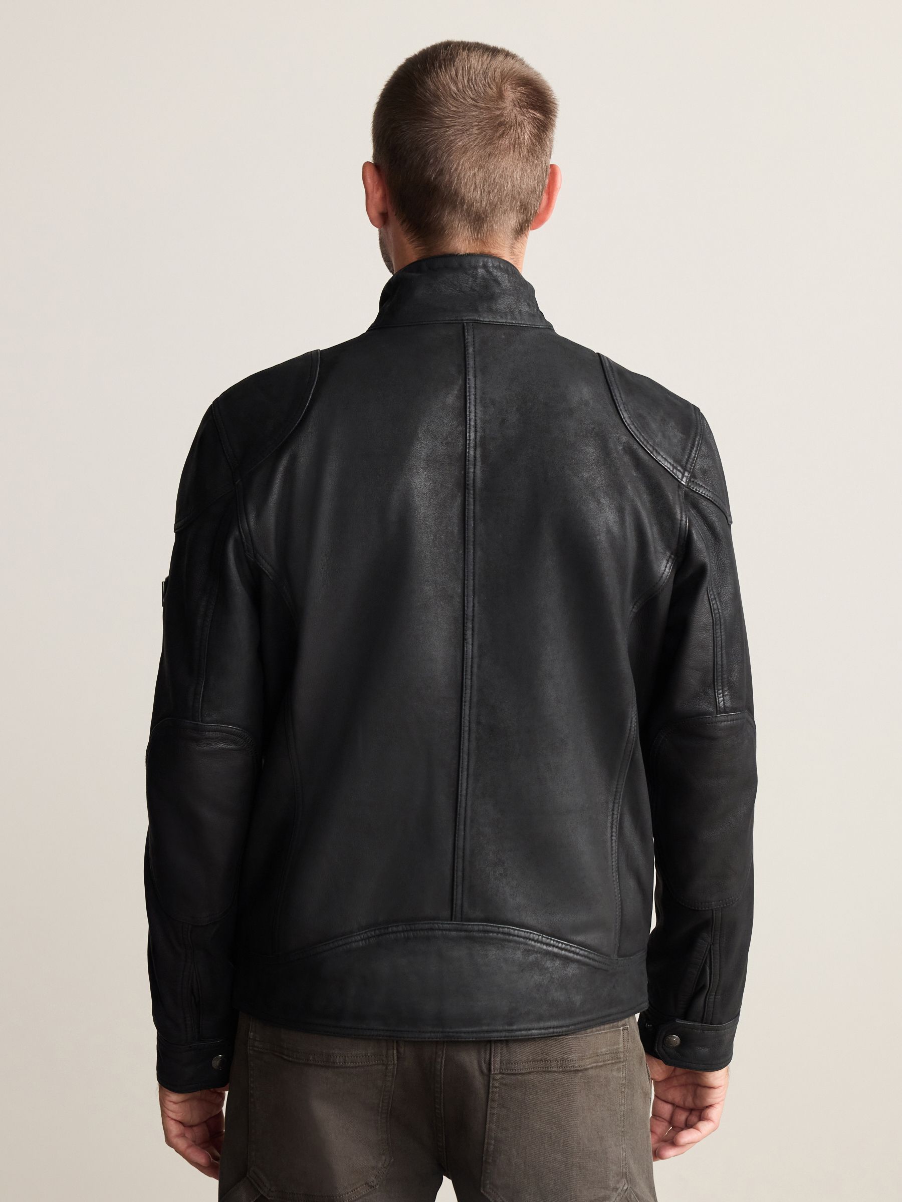 Buy Black Nubuck Signature Four Pocket Leather Biker Jacket from