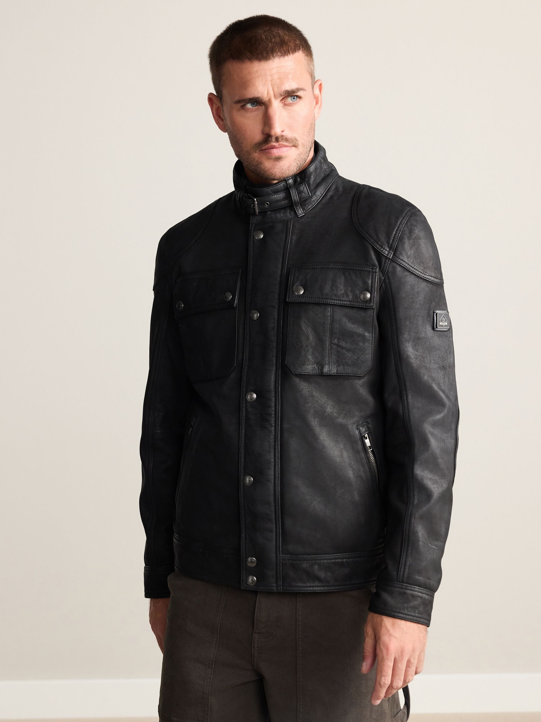 Buy Black Nubuck Signature Four Pocket Leather Biker Jacket from