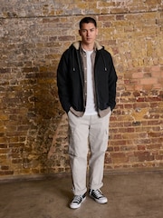 Black Canvas Borg Lined Hooded Jacket - Image 2 of 11