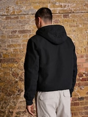Black Canvas Borg Lined Hooded Jacket - Image 3 of 11