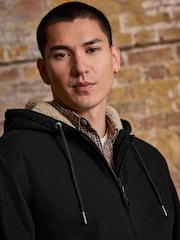 Black Canvas Borg Lined Hooded Jacket - Image 4 of 11