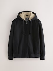 Black Canvas Borg Lined Hooded Jacket - Image 6 of 11