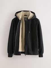 Black Canvas Borg Lined Hooded Jacket - Image 7 of 11