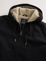 Black Canvas Borg Lined Hooded Jacket - Image 8 of 11