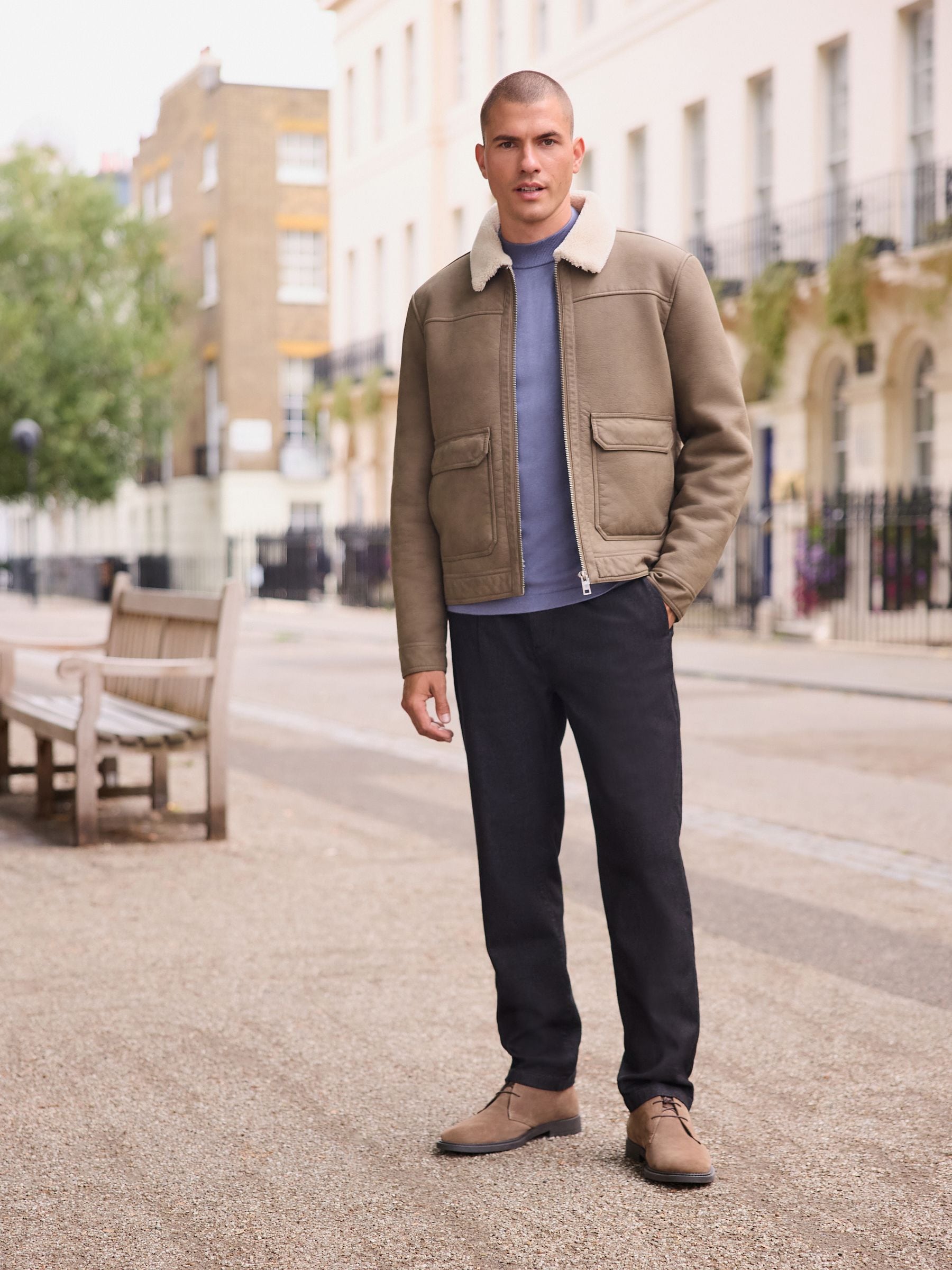 Buy Brown Borg Lined Faux Leather Collared Jacket from Next USA