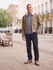 Brown Borg Lined Faux Leather Collared Jacket - Image 2 of 9