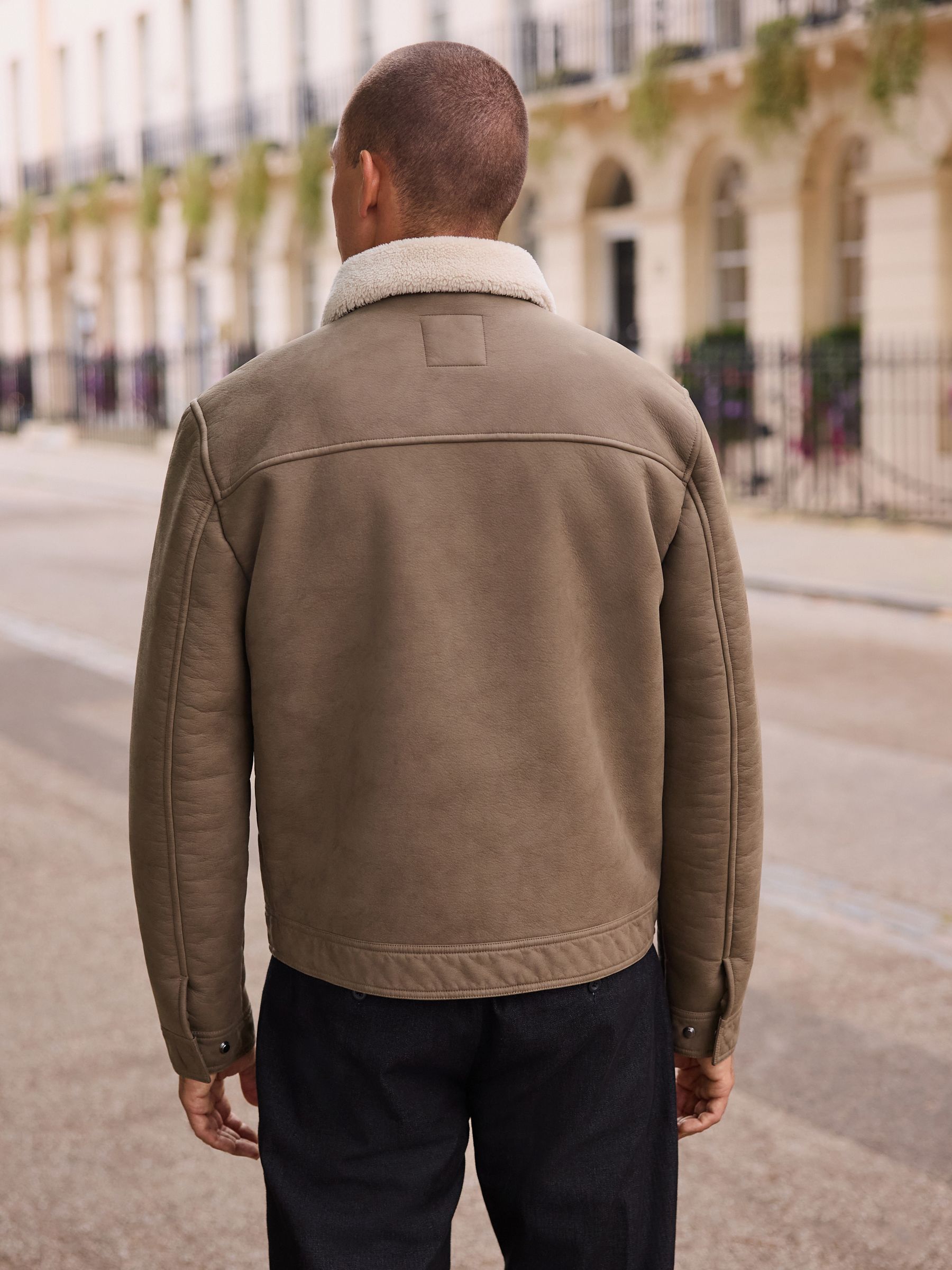 Buy Brown Borg Lined Faux Leather Collared Jacket from Next USA