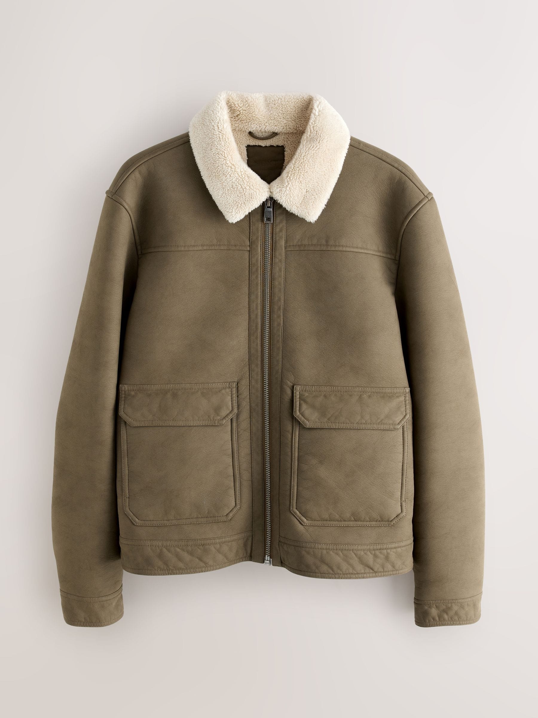 Buy Brown Borg Lined Faux Leather Collared Jacket from Next USA