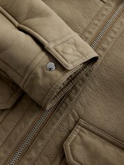 Brown Borg Lined Faux Leather Collared Jacket - Image 8 of 9