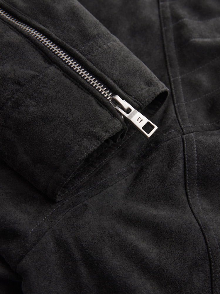 Black Faux Suede Borg Lined Racer Jacket - Image 11 of 11 Black Faux Suede Borg Lined Racer Jacket - Image 11 of 11