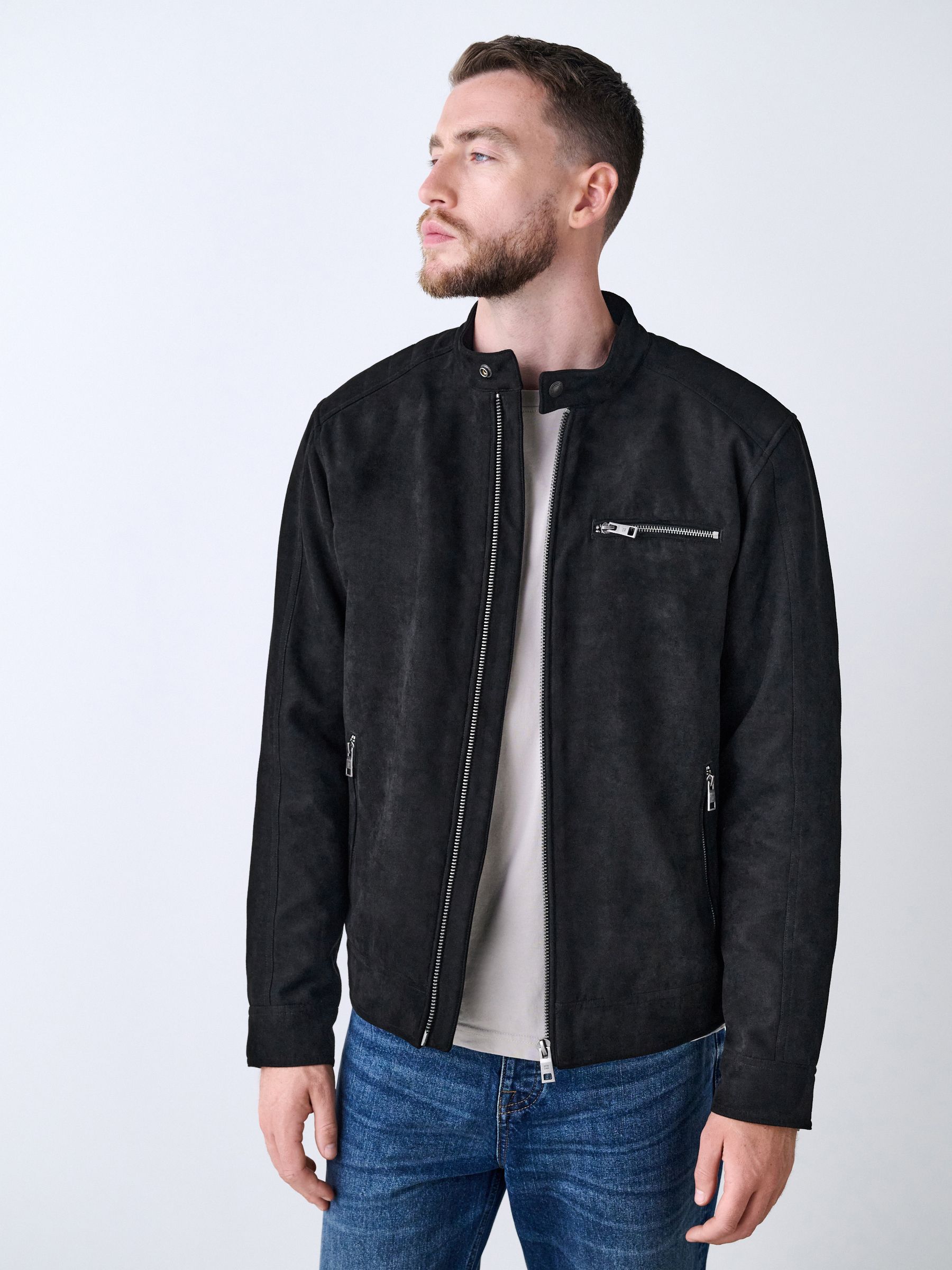 Buy Black Faux Suede Borg Lined Zip Jacket from Next Serbia Buy Black Faux Suede Borg Lined Zip Jacket from Next Serbia