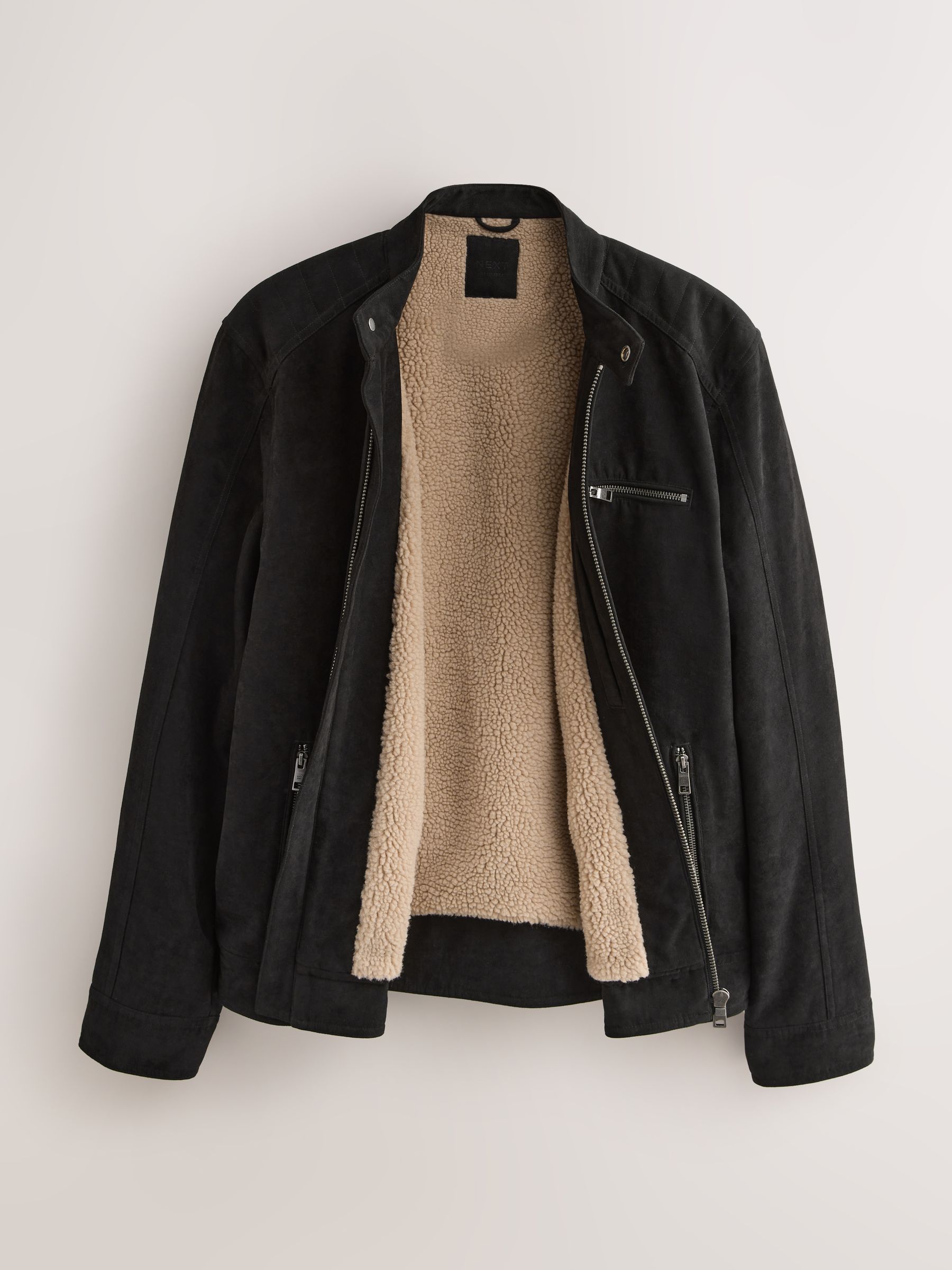Buy Black Faux Suede Borg Lined Zip Jacket from Next Singapore