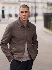 Brown Faux Leather Collared Jacket - Image 1 of 13
