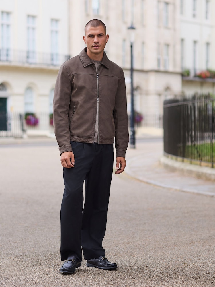 Brown Faux Leather Collared Jacket - Image 2 of 13