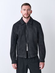 Black Faux Leather Collared Jacket - Image 1 of 12