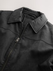 Black Faux Leather Collared Jacket - Image 10 of 12