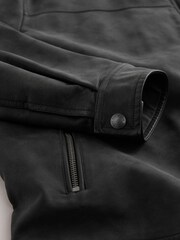 Black Faux Leather Collared Jacket - Image 11 of 12