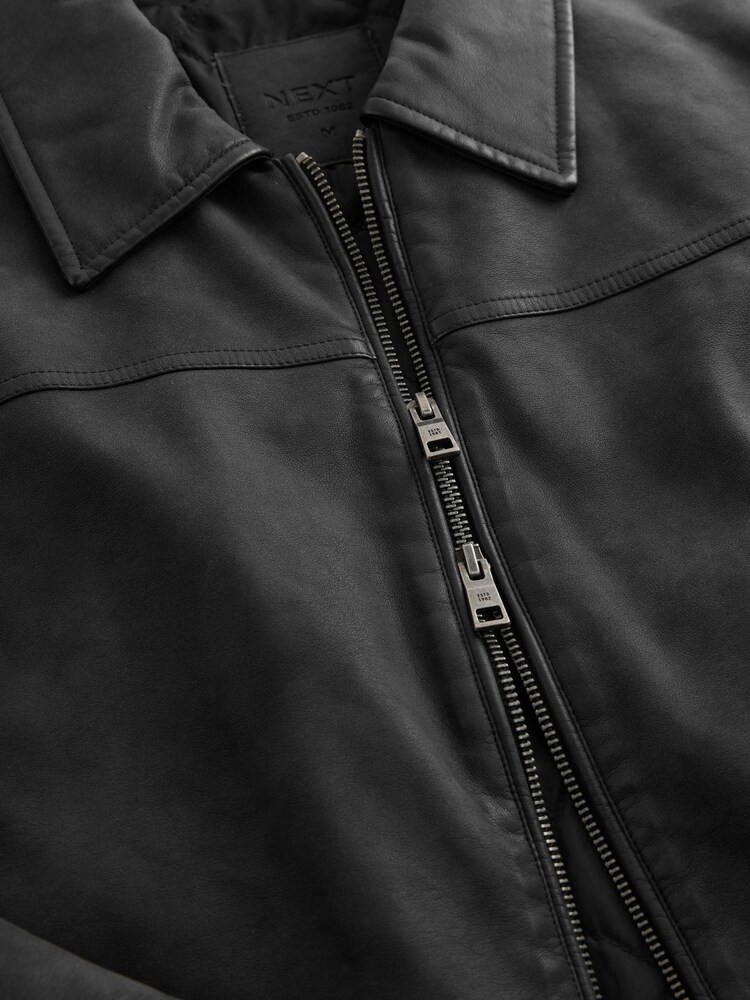 Black Faux Leather Collared Jacket - Image 12 of 12