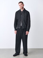 Black Faux Leather Collared Jacket - Image 2 of 12