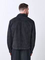 Black Faux Leather Collared Jacket - Image 3 of 12