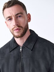 Black Faux Leather Collared Jacket - Image 4 of 12