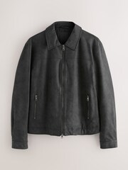 Black Faux Leather Collared Jacket - Image 7 of 12