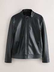 Black Faux Leather Racer Jacket - Image 1 of 5