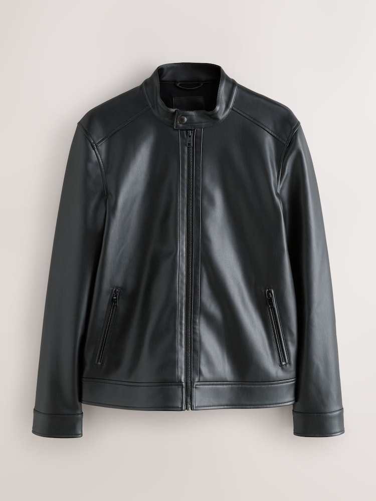 Black Faux Leather Racer Jacket - Image 1 of 5